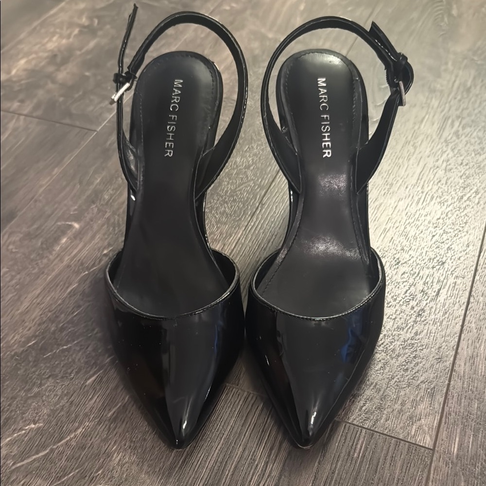 Marc Fisher Glossy Black Slingback Heels